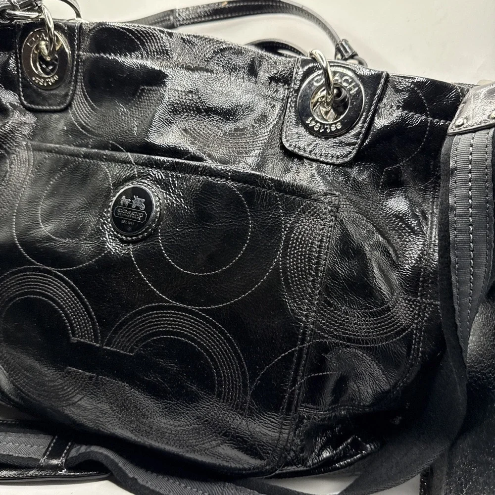 Coach Alex Signature Black Patent Leather Baby Travel Tote Bag